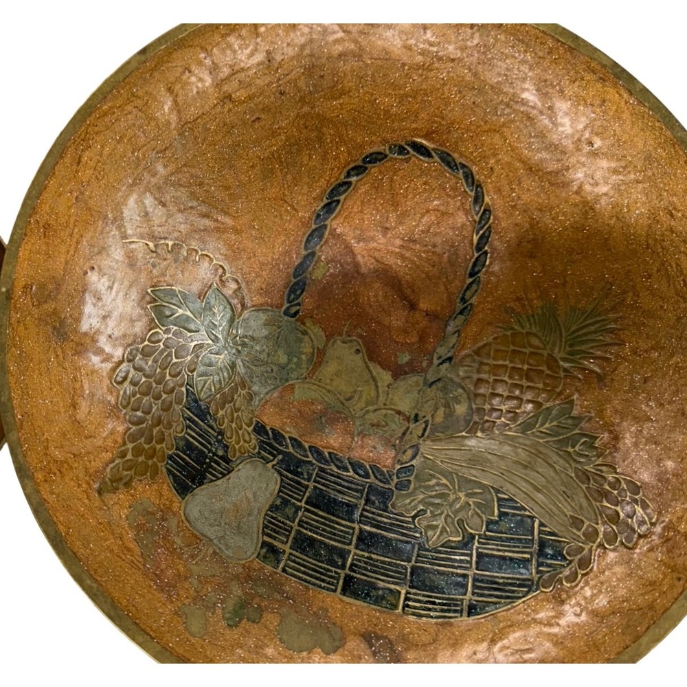 Vintage Hand Painted Brass Peacock Bowls Set of 2 | Enamel Interior | Decorative